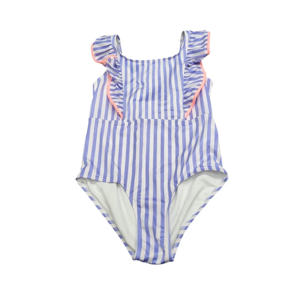 Cat & Jack Girls' Summer Striped One Piece Swimsuit Blue Size X-Large 14 Plus
